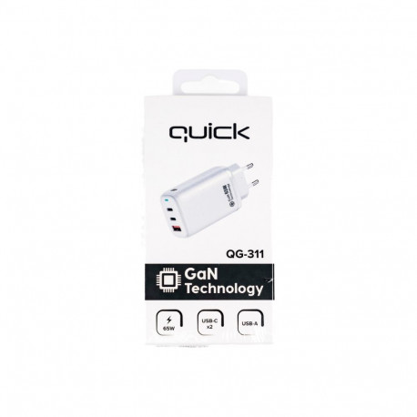 Telefoni laadija Quick 2 x USB-C / USB-A GaN 65W, valge