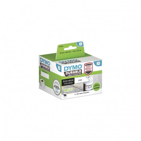DYMO LabelWriter Durable Industrial Labels | 19mm x 64mm | White Poly | 2 Rolls of 450 (900 Self-Adh