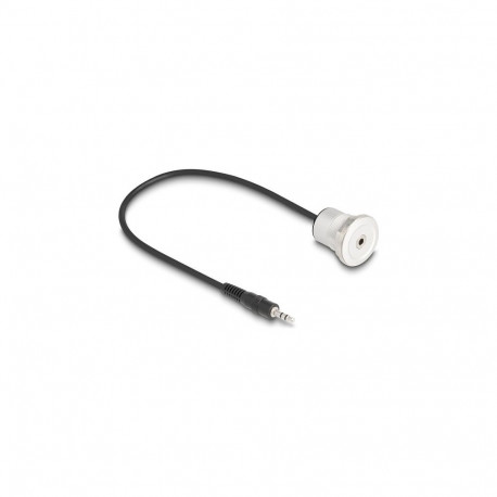 "Delock Klinke 3,5 mm 3 Pin Einbaubuchse mit Kabelpeitsche Stecker 30 cm Aluminium"