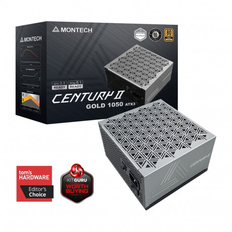 1050W Montech CENTURY II 1050 (hõbedane, 1x 12-Pin High Power GPU, 6x PCIe, kaablihaldus)