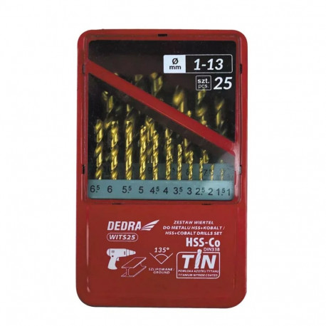 Metallipuuride komplekt 25-osaline HSS+kobalt+tin 135°