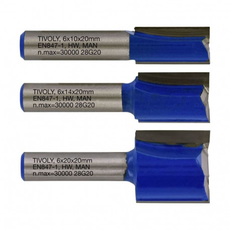 Straight slotting cutters set 10 / 14 / 20 mm, 6mm shank