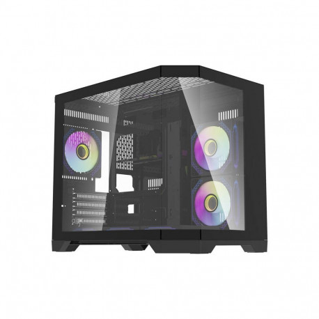Computer Case - darkFlash Darflash FT418 M-ATX/ITX, 6 ARGB Fans, 3 Tempered Glass Panels, Black