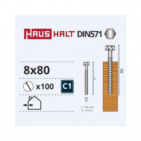 CHIPBOARD SCREW DIN571 8.0X80 WHITE ZN