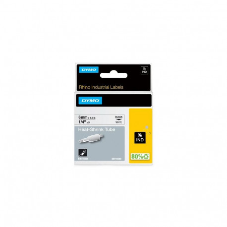 DYMO Rhino Industrial Heat-Shrink Cable Label Tubes | 6mm x 1.5m | Black Print on White | for Rhino 