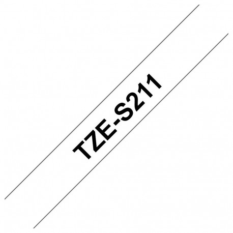 Brother TZe-S211 Strong Adhesive Laminated Tape Black on White, TZe, 8 m, 6 mm