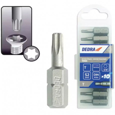 Końcówki wkrętakowe torx t20x25mm,10szt pudełko plast