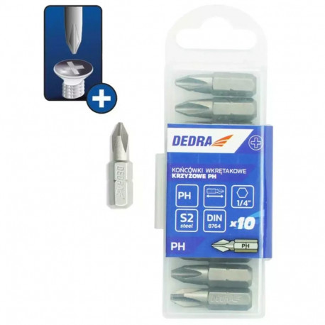 Końcówki wkrętakowe phillips ph3x25mm, 10szt pudełko plast