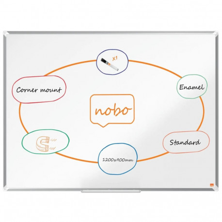 Valgetahvel NOBO Premium Plus Enamel 1200x900mm, Magnetic, nurkadest kinnitatav/ al.raam