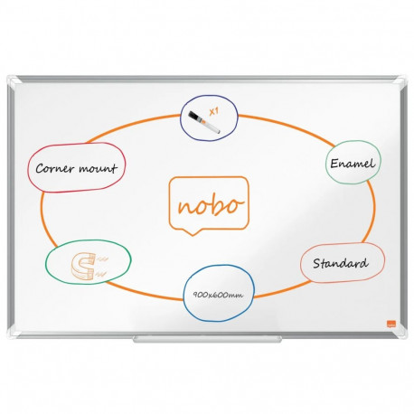 Valgetahvel NOBO Premium Plus Enamel 900x600mm, Magnetic, nurkadest kinnitatav/ al.raam