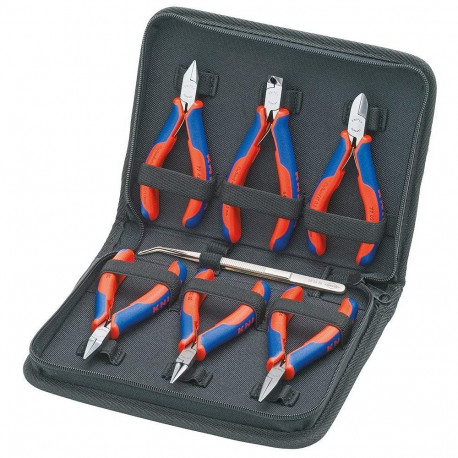 Elektronikzangen-Set, 7-teilig (rot/blau, inkl. Präzisionspinzette)