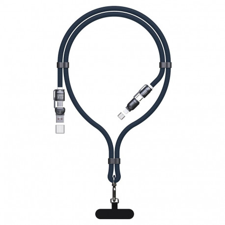 Dudao L20Max 65W 4-in-1 Cable with Lanyard USB-C to USB-C with Lightning and USB-A Adapters - Blue