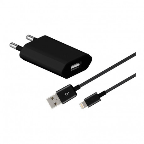 Ultra slim power adapter 230V to USB 1A with Lightning Apple iPhone charger/data cable, Apple 8pin b
