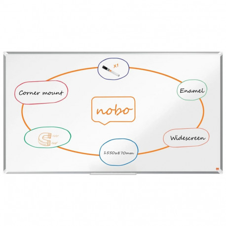 Valgetahvel NOBO Premium Plus Enamel Widescreen 70" 1550x870mm, Magnetic, nurkadest kinnitatav/ al.r