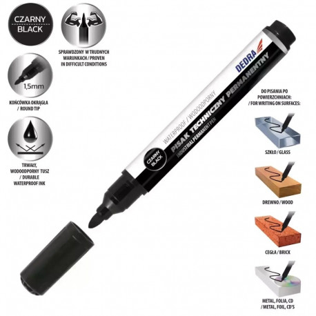Marker techniczny permanentny czarny,okrągły 1.5mm,12w tubie (12 tk.)