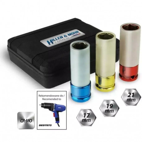 Nasadki udarowe do felg aluminiowych, kpl 1/2" 17,19,21mm
