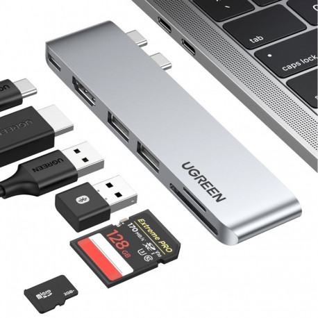Ugreen HUB Ugreen CM380 2xUSB C - HDMI/2xUSB 3.0/SD TF/USB C PD - gray