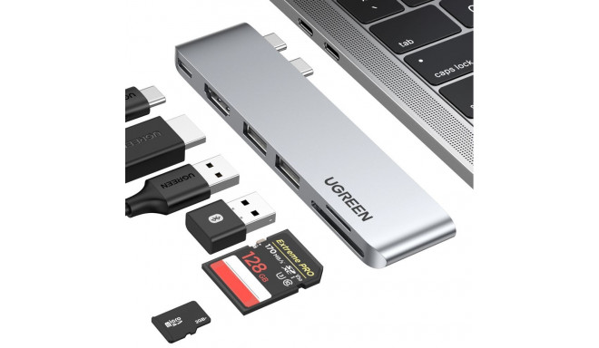 Ugreen HUB Ugreen CM380 2xUSB C - HDMI/2xUSB 3.0/SD TF/USB C PD - gray