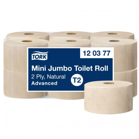 Tualettpaber TORK ADVANCED MINI JUMBO T2,120377, 2 kihti, 9,4 cm x 170 m, naturaalne sp. (12 tk)