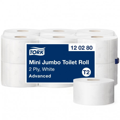 Tualettpaber Tork Mini Jumbo T2, 9.7cm x 170m, 2-kih, valge 120280 (12 tk)