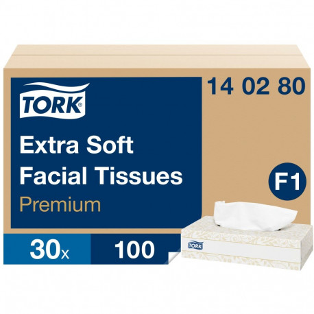 Kosmeetilised salvrätikud Tork Extra Soft F1, 20,8cmx20cm, 2-kih, 100 lehte, valge,140280
