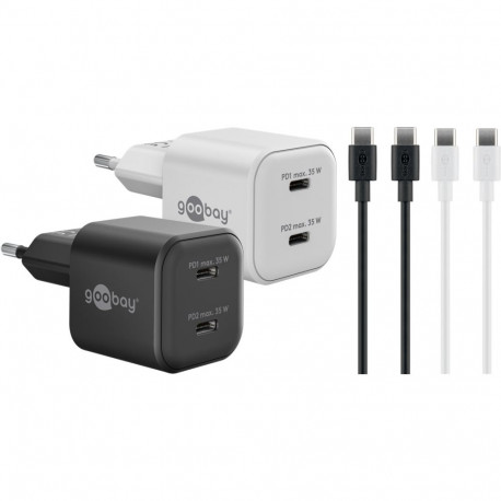 Goobay laadimiskomplekt 35W Twin Power Set 2x USB-C laadijat 2x USB-C kaablit