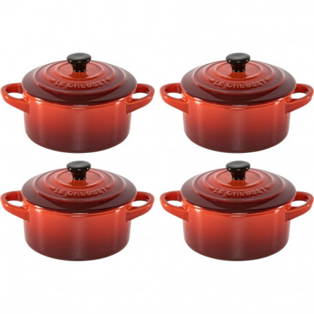 Le Creuset Stoneware Set of 4 petite Casseroles 10x5cm cerise