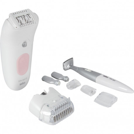 Braun Silk-épil 5-230, epilator white/pink, incl. bikini trimmer, shaving head, trimmer head