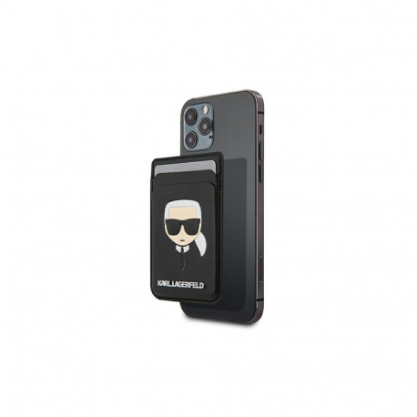 Portfel magnetyczny Karl Lagerfeld Wallet CardSlot Saffiano Karl`s Head MagSafe na telefon - czarny
