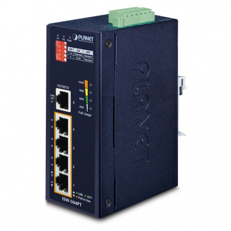 "PLANET 5-Port Industrial Ethernet Switch w/ 4 PoE (-40~75"