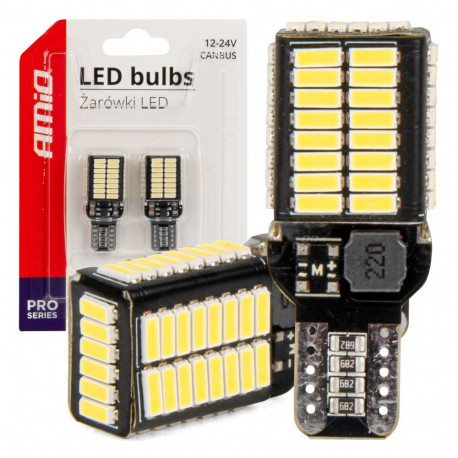 Amio LED-lambid pro series t15e w16w canbus 54x4014 smd 12V 24V amio-03724, valge