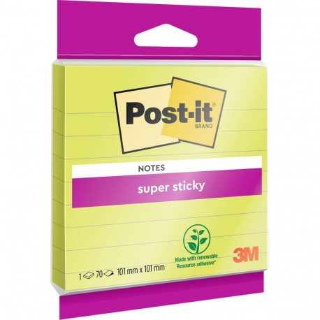 Post-it® Super Sticky Large Notes, Green, Lined, 101 mm x 101 mm, 70 Sheets/Pad