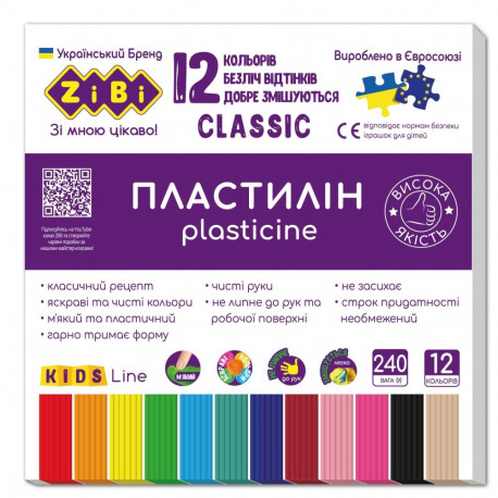 Klassikaline plastiliin 12 värvi 240g