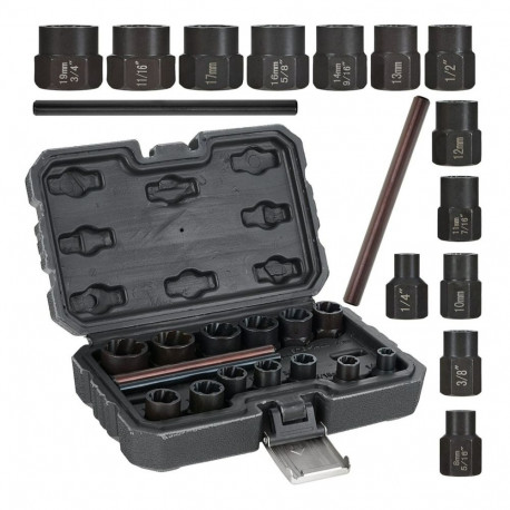 15pcs 6-19mm Bolt Extractor Set, GEKO, G30039, CR-MO Steel, 50 HRC
