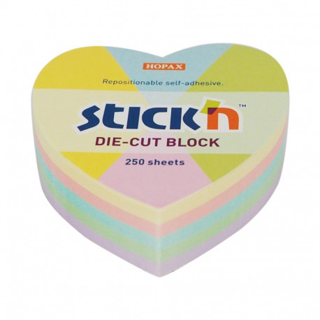 Märkmekuup 67x67mm StickN Süda pastelne 250 lehte