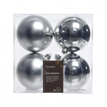 BAUBLES PLASTIC CHRIST SILVER D10CM 4PCS