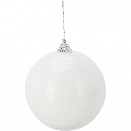ORNAMENT GLASS GLITTER WHITE D10CM
