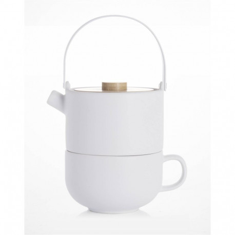Bredemeijer Tea-for-one Umea valge bambusest kaanega 142007