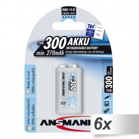 1x6 Ansmann maxE NiMH patarei 300 9V-plokk 270 mAh 5035453