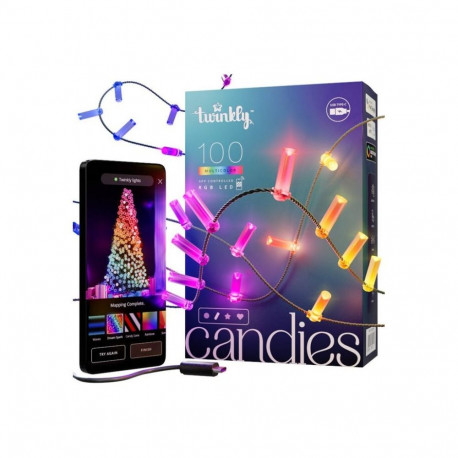 twinkly Candies 100 Candle-shaped RGB LEDs, Clear Wire, USB-C