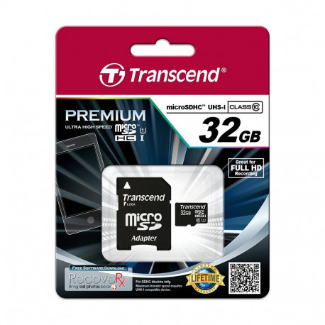 Transcend microSDHC-kaart 32GB premium 45MB/s adapteriga
