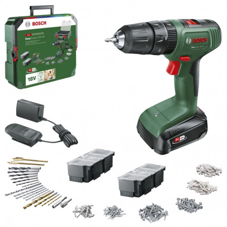 Akumuliatorinis smūginis gręžtuvas Bosch EasyImpact 18V-40, su akumuliatoriumi ir įkrovikliu
