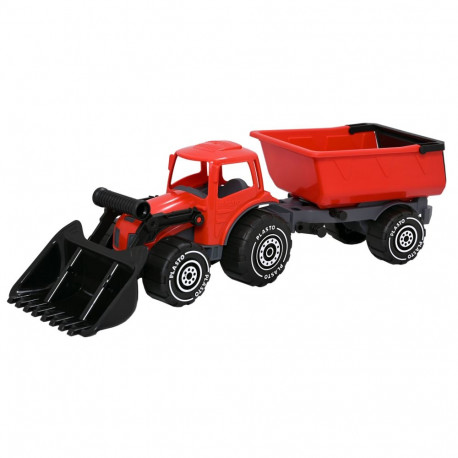 PLASTO Tractor with frontloader and trailer, red, 56 cm