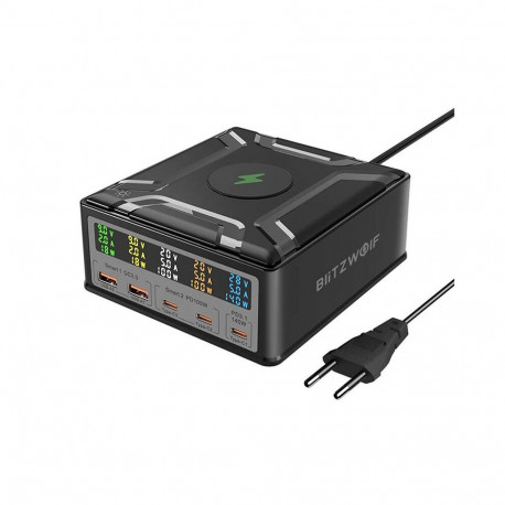 Charging Station - BlitzWolf BW-S28 260W 2xUSB-A 3xUSB-C Wireless Charger Black