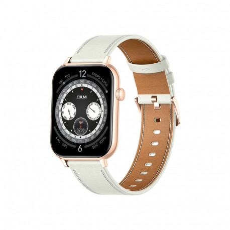 COLMI C28 Smartwatch in Gold with a White Leather Strap
