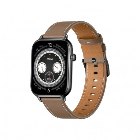 COLMI C28 Smartwatch – Black + Brown Leather Strap
