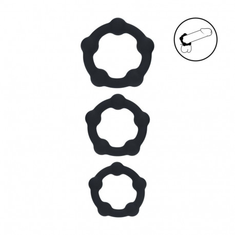 Beaded Silicone Cockring Set of 3 - S/M/L - Black