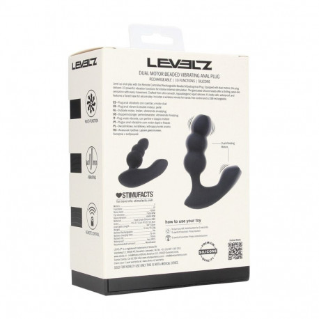 Dual Motor Remote Control Beaded Vibrating Liquid Silicone Prostate Stimulator - Black