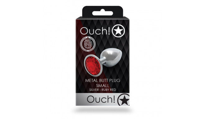 Round Gem Butt Plug - Small - Silver/Ruby Red