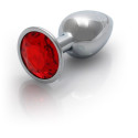 Round Gem Butt Plug - Small - Silver/Ruby Red